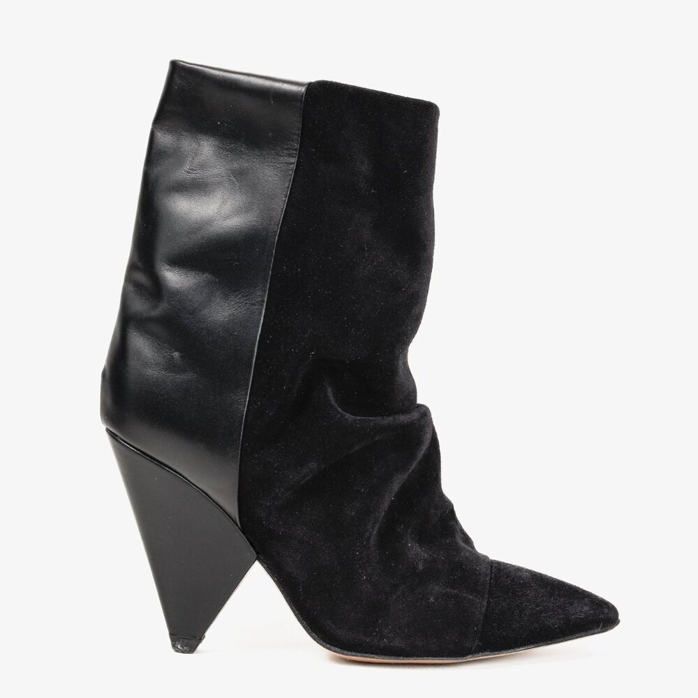 Isabel Marant Luliana Black Leather Suede Sculpture Heel Boots